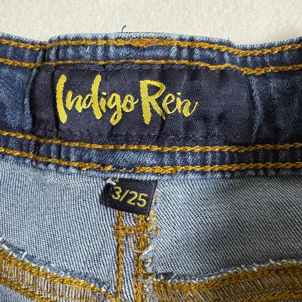 Indigo Rein Wide Leg Jeans Womens 3/25 Distressed Frayed Retro Y2K Grunge Denim - Picture 2 of 7